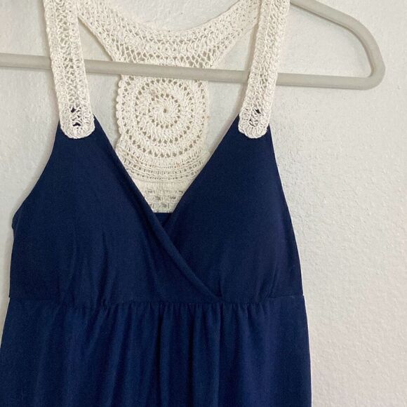 Summer Crochet Racerback Tunic Top Dark Blue size Medium - Picture 2 of 6